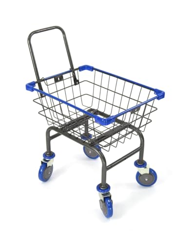 U Handle Grocery & Laundry CART 1.5 Bushel (Gunpowder Metal) Red, Blue Trim (Blue) - color: Blue