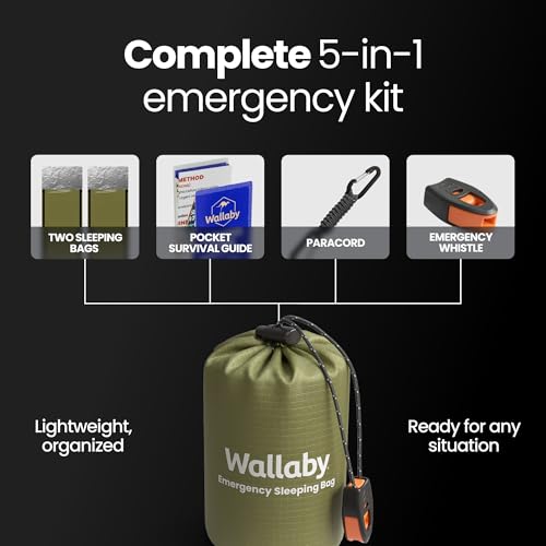 Wallaby Emergency Mylar Sleeping Bags, Bivy Sack, Whistle - color: Green