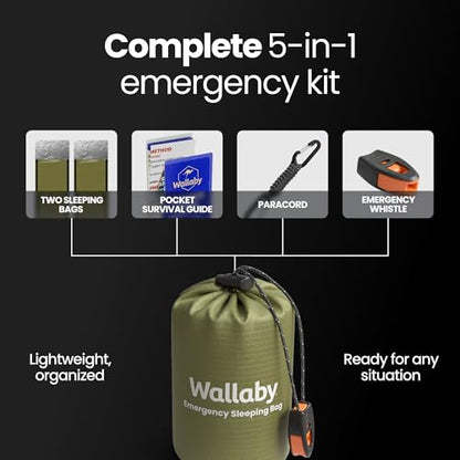Wallaby Emergency Mylar Sleeping Bags, Bivy Sack, Whistle - color: Green
