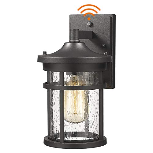 Dusk to Dawn Outdoor Wall Lighting Outdoor Wall Lantern with Sensor Exterior Wall Light Anti-Rust Porch Light Fixtures Wall Mount Waterproof Wall Sconce with Clear Seeded Glass for Garage Patio - size: DIA-6.7"Medium-1 Pack