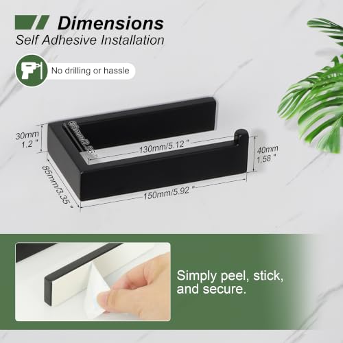 SAYAYO Self Adhesive Toilet Paper Holder Wall Mount Matte Black - color: Black - Adhesive