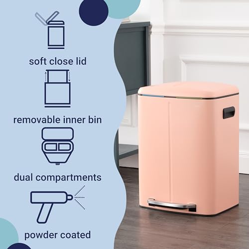 happimess Marco 10.6 Gal Double Bucket Step Trash Can, Flamingo Pink - color: Flamingo Pink