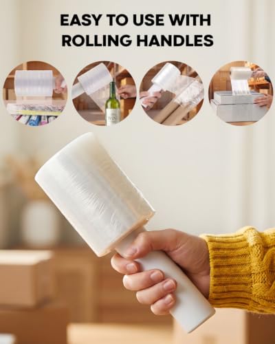 Handheld Stretch Film Roll, 4" x 1000ft Stretch Wrap Film with Handle, Shrink Film Heavy Duty Self-Adhering Plastic Wrap for Moving Shipping, Storage and Furniture Moving