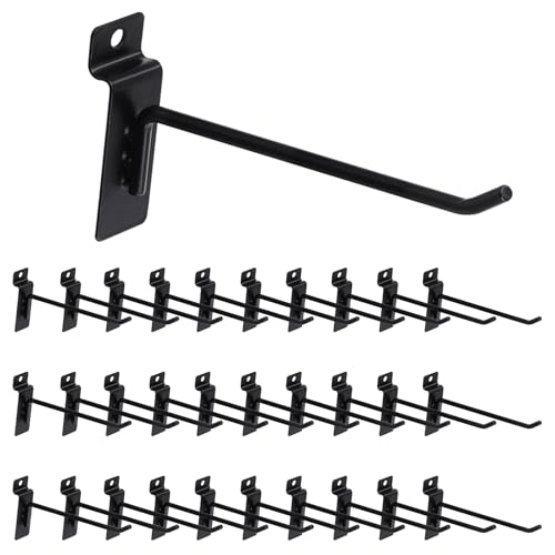 30Pcs 6 Inch/15CM Silver Slatwall Panel Hooks, Heavy Duty Slat Wall Hanging Display Hooks Pegboard Metal Hanger Hook for Gridwall Garage Shop Retail (Wire Diameter 5.6mm/ 0.22”) - color: Black, size: 6 Inch