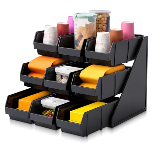 Novabright 9 Compartment Serve Condiment Bin Self Serve Condiment Packet - style: 9 Bin 3 Tier