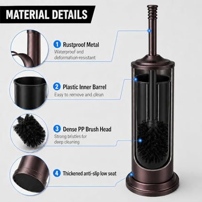 Red Bronze Toilet Brush and Holder Set，Extra Long Handled Toilet Bowl Brush and Holder，Stainless Steel Heavy Duty Toilet Brush for Bathroom,Deep Cleaning Modern Toilet Cleaner Slip Base - color: Red Bronze