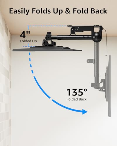 MOUNTUP Ceiling Monitor Mount for 13-32'', Max 22lbs Sceen, Flip Down Computer Monitor Mount, Folding Ceiling Mount with Full Motion Tilt Swivel Rotation, for Garage, Workshop, Sloped & Flat Ceilings