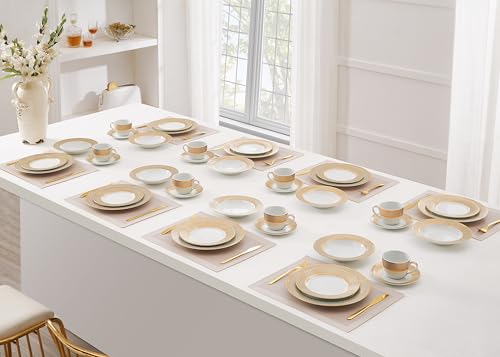 Porcelain Dinnerware Set with Real Gold Trim (Geometric Pattern, Service for 8) - size: Service for 8