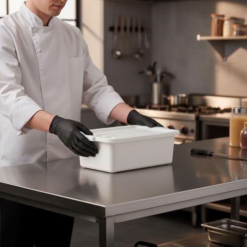 20" x 15" x 7" White Food Grade Plastic Bus Tub With Lid, Large BBQ Prep Tub, Restaurant Meat Lug, Catering Storage Container Heavy Duty (Pack Of 6)