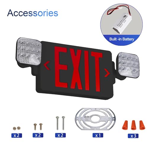 Black Red LED Exit Sign Emergency Light Combo, UL Listed Battery Backup - color: Black Red, size: 2 Pack