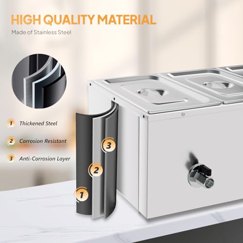 Bonnlo 21 QT 3 Pan Commercial Electric Food Warmer, Counter Top Electric Bain-Marie with Warming Plate, Steam Table Food Warmer for Catering, Parties Buffet and Restaurant, Stainless Steel, 1200W - size: 21 QT-3 pan