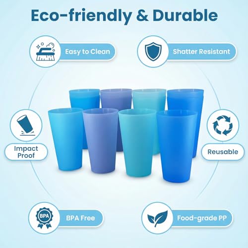 32oz Plastic Cups Reusable set of 12, Large Plastic Tumbler Coastal - color: Coastal Colors