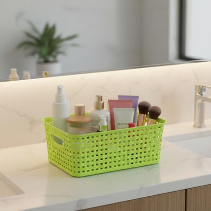 Plastic Storage Woven Basket Bins, 6 Packs - color: light Green