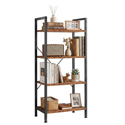 4 Tier Bookshelf, Free Standing Bookcase with Open Storage Shelves - color: Rustic Brown, size: 4 Tier