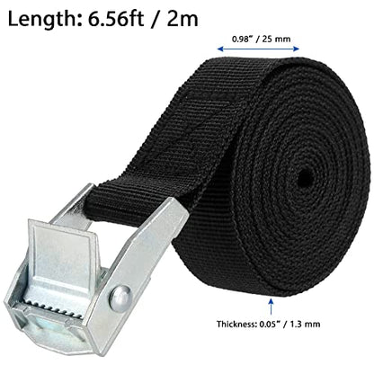 MANCHAP 12 Pack 6.5 Feet Lashing Straps, 1 Inch Wide Black Cam Buckle Adjustable Cargo Tie Down Straps for Kayak, Luggage, Car Roof Rack, Furniture