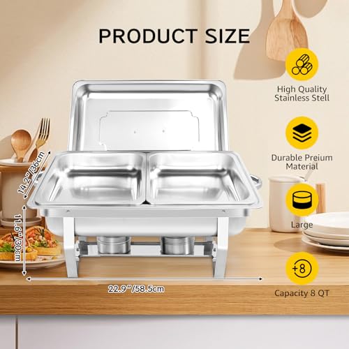 Chafing Dish for Buffet, 2 Pack 9QT Stainless Steel Chafing Servers Food Warmer Set with 4 Half Size Food Pan for Kitchen Party Banquet Dining, Silver - size: 2 Pack Silver