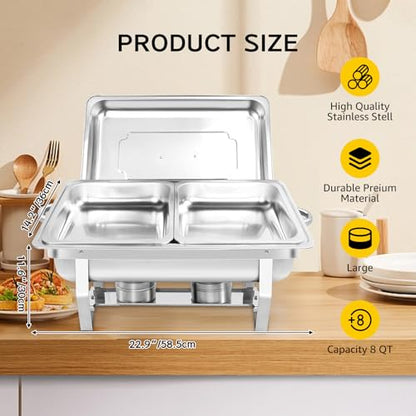 Chafing Dish for Buffet, 2 Pack 9QT Stainless Steel Chafing Servers Food Warmer Set with 4 Half Size Food Pan for Kitchen Party Banquet Dining, Silver - size: 2 Pack Silver