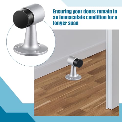 Yaocom 8 Pack Heavy Duty Floor Mounted Door Stop 3 in Aluminum Commercial Grade Door Stopper with Rubber Bumper & Stainless Steel Screws (Silver) - color: Sliver