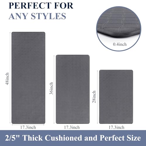 HEBE Anti Fatigue Kitchen Rugs Set of 3, Cushioned Kitchen Mats for Floor - color: Dark Grey