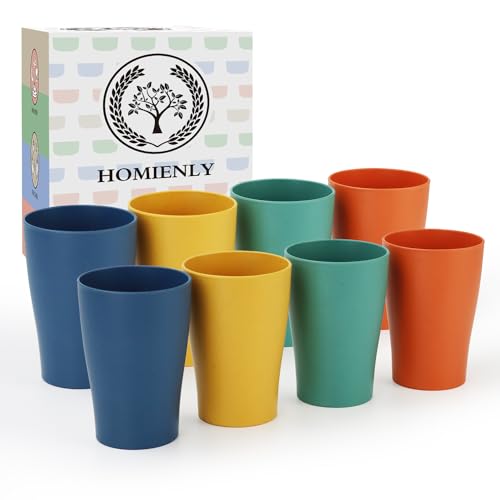 Homienly Stackable Drinking Glasses Set Wheat Straw Shatterproof Cups | Unbreakable Kitchen Cups for Kids & Adults | Reusable, Dishwasher Safe for Party, Outdoor (8 oz, Small) - color: 8 PC Colorful, size: 8 Ounces