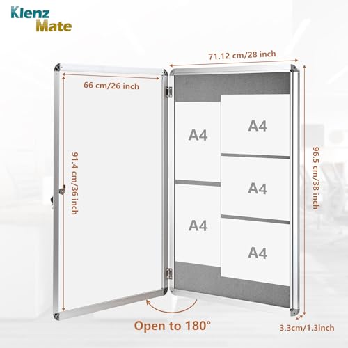 38"x28" Enclosed Bulletin Board Tamper-Proof Dispaly Case, Grey Fabric - color: Silver Frame / Grey Felt, size: 38" x 28"