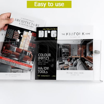 2 Pack Clear Acrylic Magazine Holder, Wall Mount Hanging Bookshelf Literature Storage Rack, Brochure File Display Shelf for Waiting Room, Living Room, Office, Home - size: Clear & 17 Inch