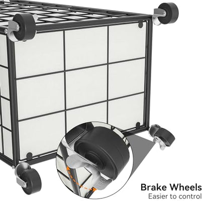 WOWLIVE Rolling Laundry Basket, Metal Wire Frame Laundry Hamper with Wheels - color: Black and White, size: 100l