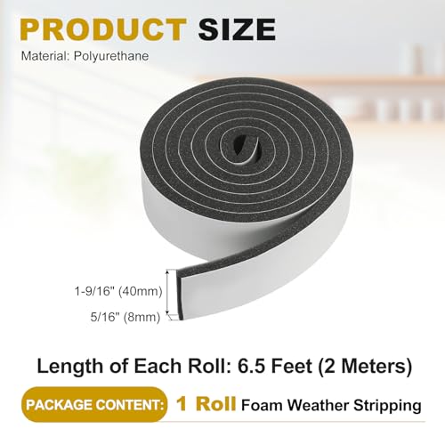 uxcell Weather Stripping Door Seal, 1-9/16" x 5/16" (1 Roll, 6.5Ft) - size: 1-9/16" x 5/16" (6.5 Ft)