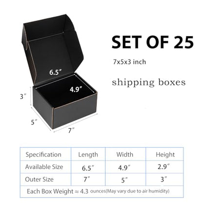 7x5x3 Black Shipping Boxes for Small Business, Packing, 25 Pack - color: Black, size: 7x5x3 inch