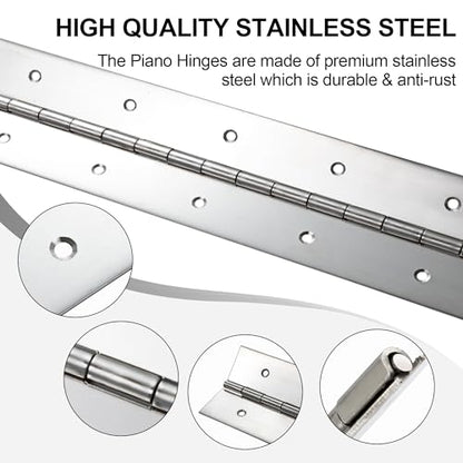 Heavy Duty Piano Hinge 24 Inch x 2 Inch Width, 0.047'' Thick Stainless Steel Continuous & Piano Hinge for Cabinet, Door, Toolbox, Wooden Box, Metal Plate, Furniture, Industrial Project - size: 24 Inch