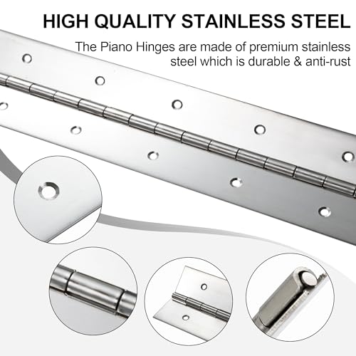 Heavy Duty Piano Hinge 36 Inch x 2 Inch Width, 0.047'' Thick Stainless Steel Continuous & Piano Hinge for Cabinet, Door, Toolbox, Wooden Box, Metal Plate, Furniture, Industrial Project - size: 36 Inch