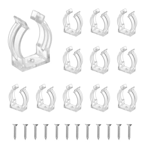 MECCANIXITY T6 U Clips Holder Bracket Fluorescent Tube Light Fixture Plastic Pipe Clamps with Screws for LED Bulbs Ceiling Lamp, Clear, Pack of 12 - size: T6