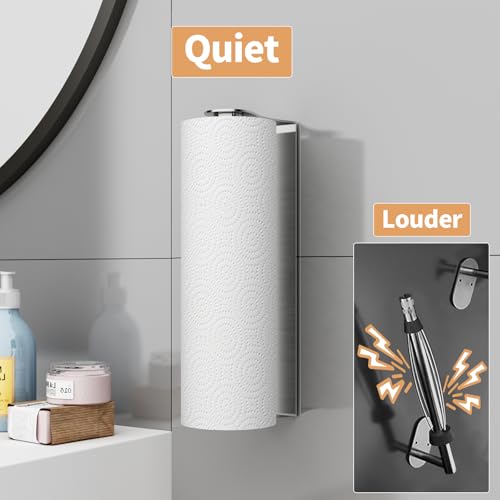 Paper Towel Holder Under Cabinet, Wall Mount, Adhesive or Drilling, Silver - color: Silver