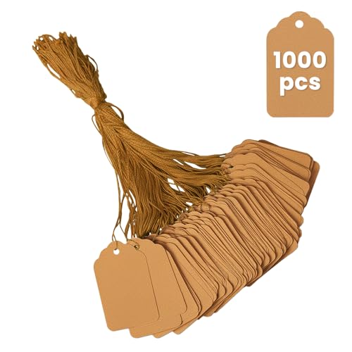 1000 Pcs Brown Kraft Price Tags with String 1.375x0.875 Inches - color: Brown, size: 1.375x0.875