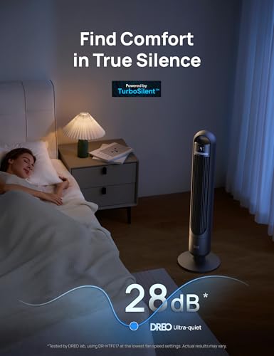DREO Tower Fan for Bedroom, 26ft/s Velocity, 90° Oscillating, 8H Timer - color: Ebony, size: 36 inch