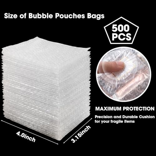 EPHECH 500PCS Clear Bubble Out Bag, 3.15" x 4" Large Bubble Pouches Bags - size: 3.15" x 4"-500PCS
