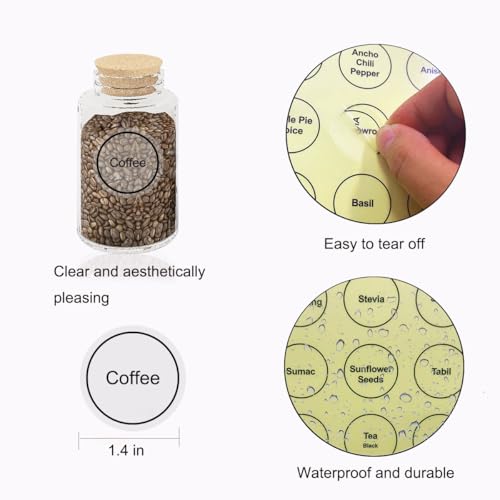 Spice Labels, 432Pcs Spice Labels Stickers 1.4in Waterproof Adhesive Round Preprinted Spice with Blank Label Black Tear Resistant Sticker for Kitchen Jars Caps Food Containers Organizers - color: T Black