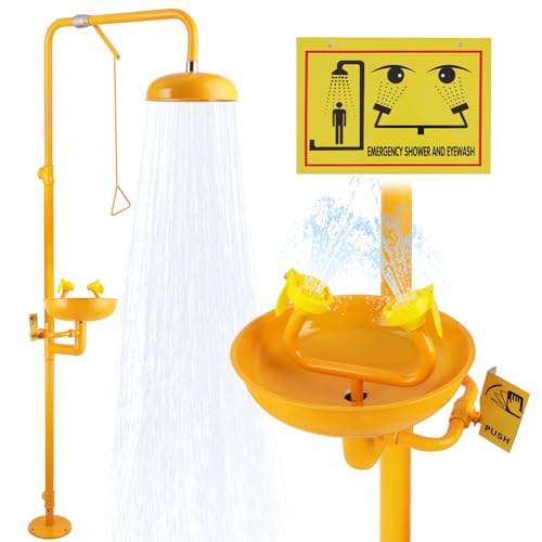 Eyewash Shower Station OSHA-Approved - Emergency Safety Eye Wash and Shower Combination Kit First Aid Eyewash Station