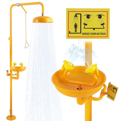 Eyewash Shower Station OSHA-Approved - Emergency Safety Eye Wash and Shower Combination Kit First Aid Eyewash Station