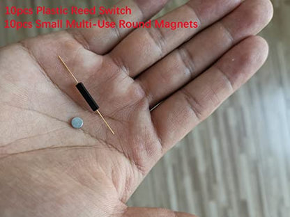 Gebildet 10pcs Plastic Reed Switch Reed Contact Normally Open (N/O) Magnetic Induction Switch (2.5mm×14mm) with 10pcs Small Multi-Use Round Magnets - color: Black-E331