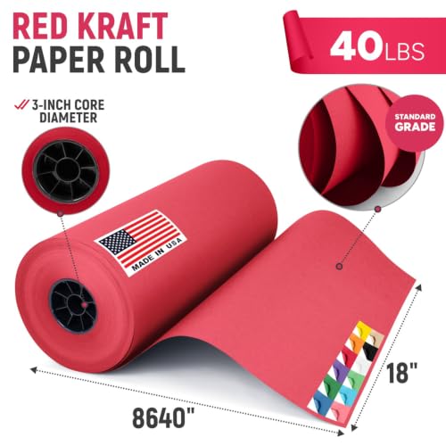 18" Paper Dispenser with Cutter + Red Kraft Paper Roll - color: Red, size: 1 Roll + Dispenser