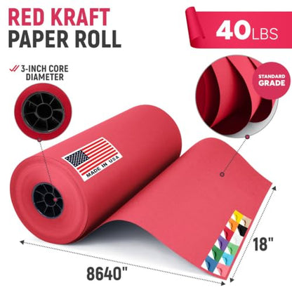 18" Paper Dispenser with Cutter + Red Kraft Paper Roll - color: Red, size: 1 Roll + Dispenser