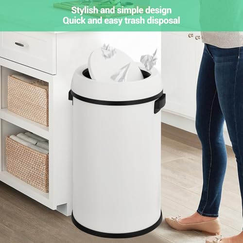 Garvee 17 gal/65 L Trash Can, Fingerprint-Proof Stainless Steel Swing Top Garbage Can, Heavy Duty Commercial Round Trash Bin with Swing Lid for Restaurant, Home, Office,White - color: White, size: 17 Gallon Swing Top