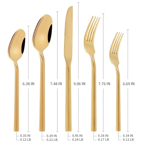 Gold Silverware Set 60 Pieces Hexagon Handle Service for 12 - color: Gold, size: 60 Pcs