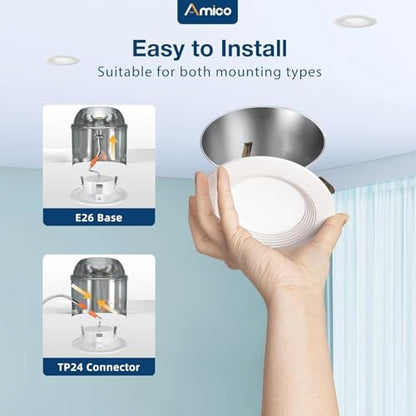 Amico 6 Pack 4 inch 5CCT LED Recessed Lighting, Retrofit Can Lights, White - size: 4 Inch-White