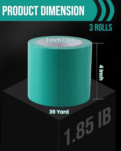 Lichamp 3 Rolls Vinyl Tape, 4" x 36 Yards per Roll, 108 Total Yards, Green - color: Green