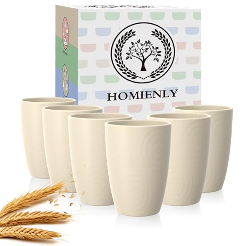 Homienly Unbreakable Drinking Glasses 16oz Wheat Straw Cups–6-Pack Reusable Stackable & Dishwasher Safe Cups for Kitchen-Beige - color: Beige, size: 16 Ounces