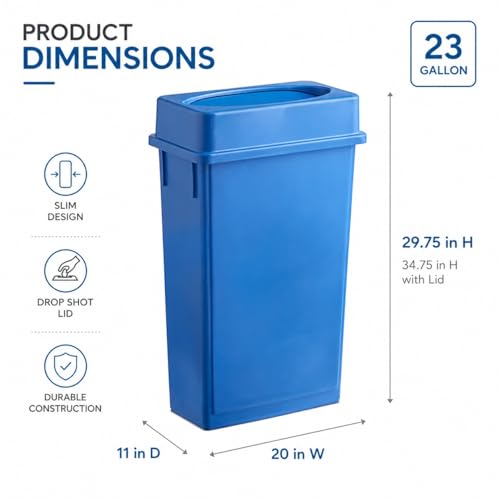 23 Gallon Slim Rectangular Commercial Trash Can, Heavy Duty Plastic Indoor Waste Bin for Kitchen, Office, Restaurant, School, Restroom & Janitorial Use (Dark Blue, with Lid) - color: Dark Blue