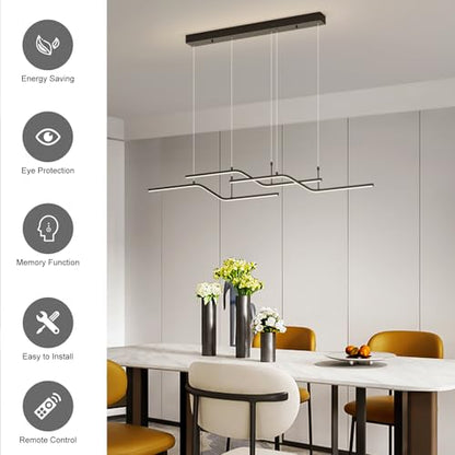 Siittoo Modern 52in Linear Pendant Light for Kitchen Island and Dining Room - color: Black-Wave 3 Lights-45W
