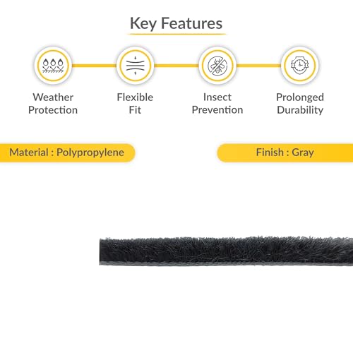 Brixwell High Density Window Pile - 100' Roll, 0.250" Pile Height, Gray, High-Density Weather Stripping for Doors & Windows, Door Seal Strip, Window Weather Seal, Weatherproof Tape - style: 0.250" (6.3mm)